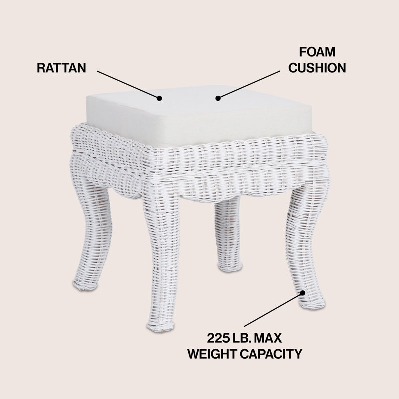 Tabouret de coiffeuse en rotin 18,5 po Rowan Rowan, Blanc patiné