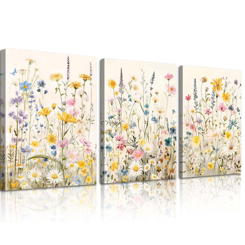 40*30,3Pcs Framed Colorful Wildflower Canvas Wall Art.