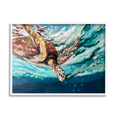 " Splashing Sea Turtle Diving Below Ocean Surface " by Stacy Gresell Painting Print
