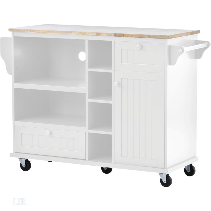 Chariot pour îlot de cuisine avec armoire de rangement et deux roulettes verrouillables, bureau en bois massif, armoire à micro-ondes, buffet de service au sol, îlot de cuisine