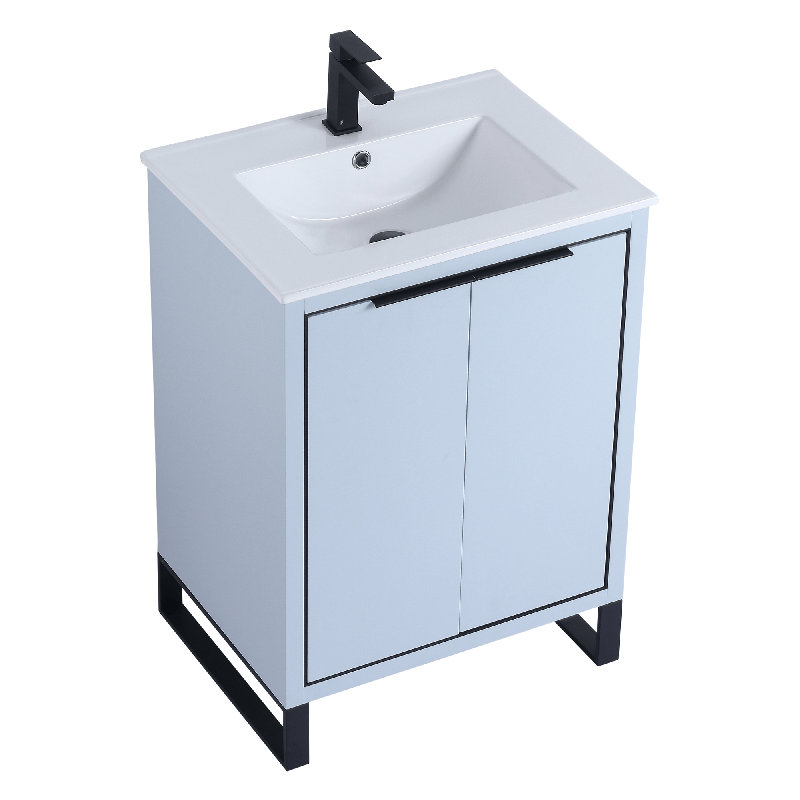 24'' Single Bathroom Vanity Set, Satin Brass, Pastel Blue
