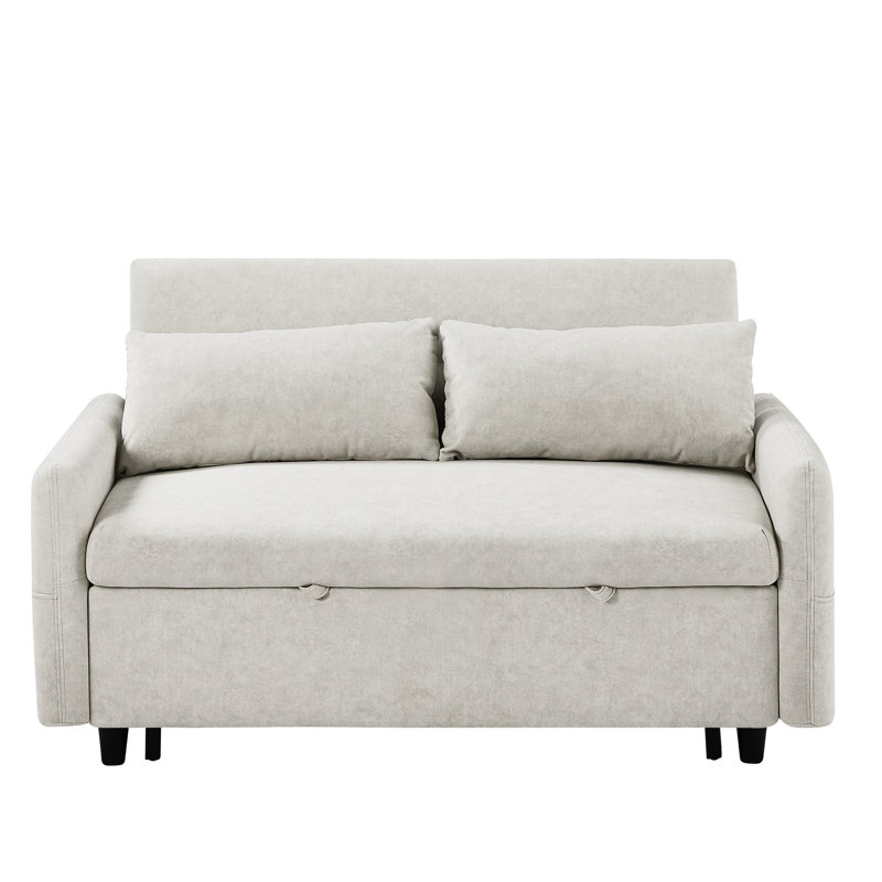Lit 55,1 po avec cadre stable et réglable - Beige pour les ports d'appoint, poches de rangement, 2 coussins de couleur, Beige