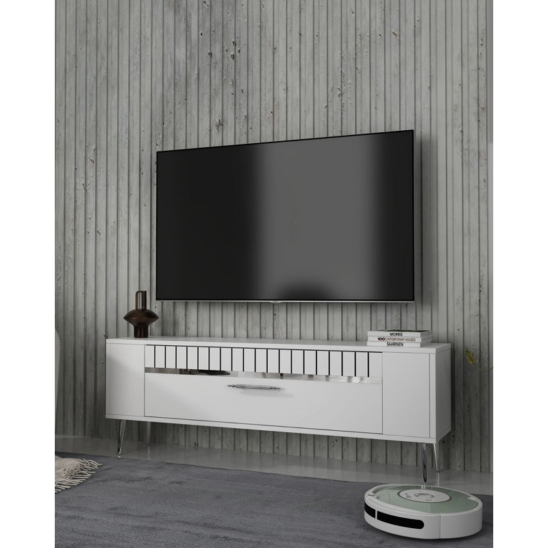 Meuble télé Catena, Blanc / argent 