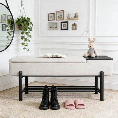 Banc de rangement rembourré avec compartiment caché, banc de hall d'entrée moderne pour le salon