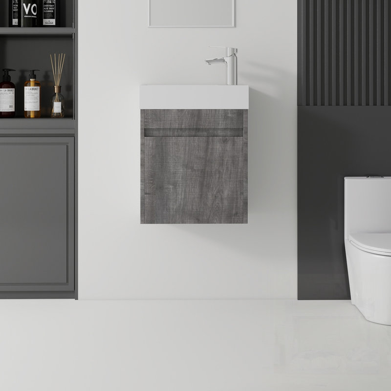 Meuble-lavabo flottant avec lavabo, porte à fermeture en douceur, lavabo en céramique, contreplaqué, Gray