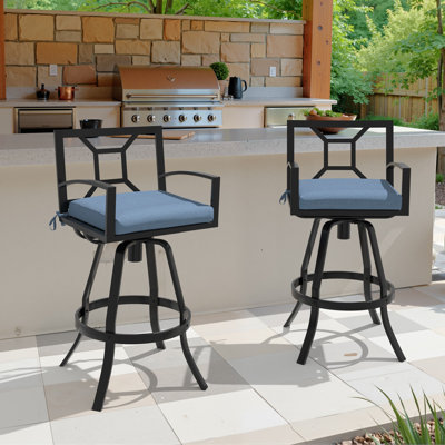 Patio Swivel Aluminum Bar Stools With Sunbrella Cushion