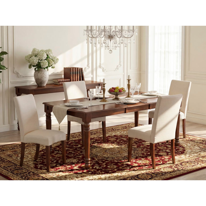 9 Piece Dining Room Table Set Includes a Rectangle Wooden Table with Butterfly Leaf and 8 Gray Linen Fabric Upholstered Chairs