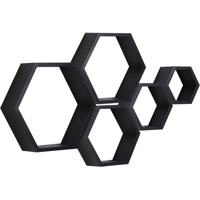 Hexagon Floating Shelves Set Of 5, Honeycomb Wall Shelves For Home Decor, Rustic Wood Storage Cubes For Bathroom Kitchen Bedroom Living Room Office