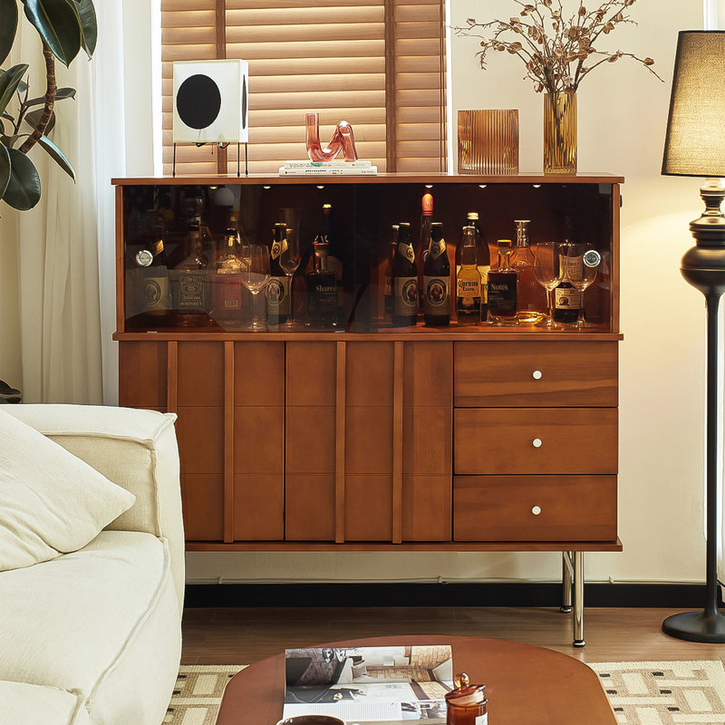 47.24"Simple Retro Brown Solid Wood Cabinet With Glass door
