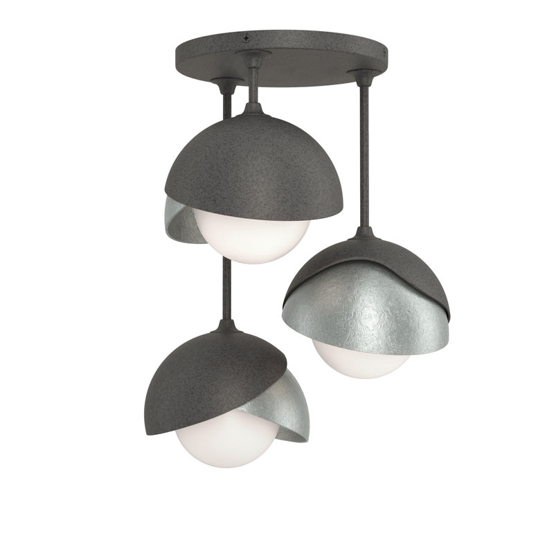 Brooklyn 3 - Light Double Shade Semi Flush Mount, Natural Iron, Vintage Platinum