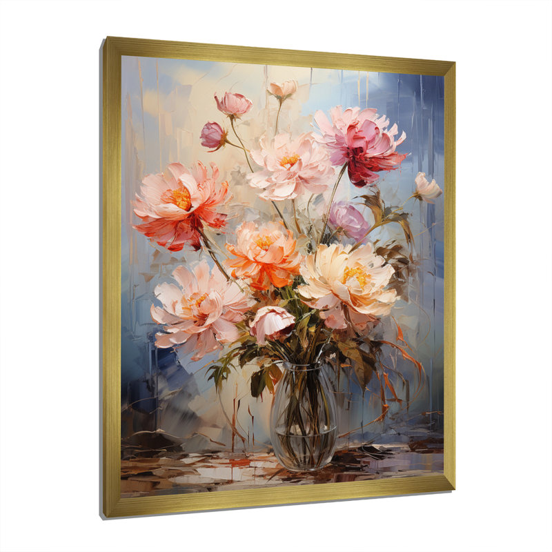 Zmaya White Pivoines, impression romantique I, impression sur toile, Encadrement doré, H 32 po x l 16 po x P 1 po
