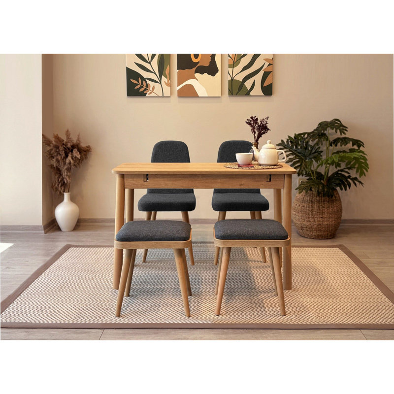 Ensemble de table et chaises de salle à manger extensible D urguard (5 pièces), Noir