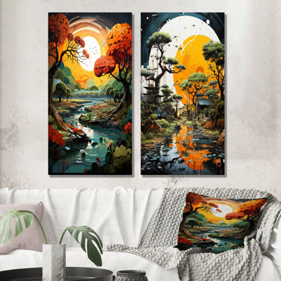 Vibrant Oasis Baobab - ensemble de salon mural art baobab arbre de 2