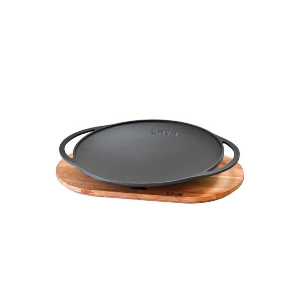 Lava Enameled Cast Iron BBQ Grill Pan 11 inch-Dual Side Round with  Beechwood Service Plate