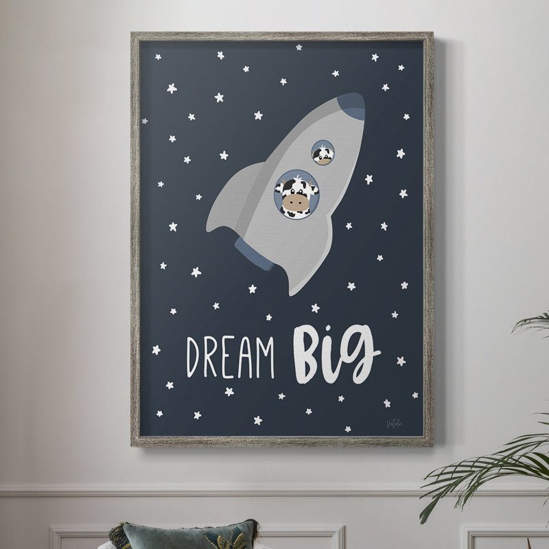 «Cow in Space I», reproduction encadrée - bois massif, H 15 po x l 12 po