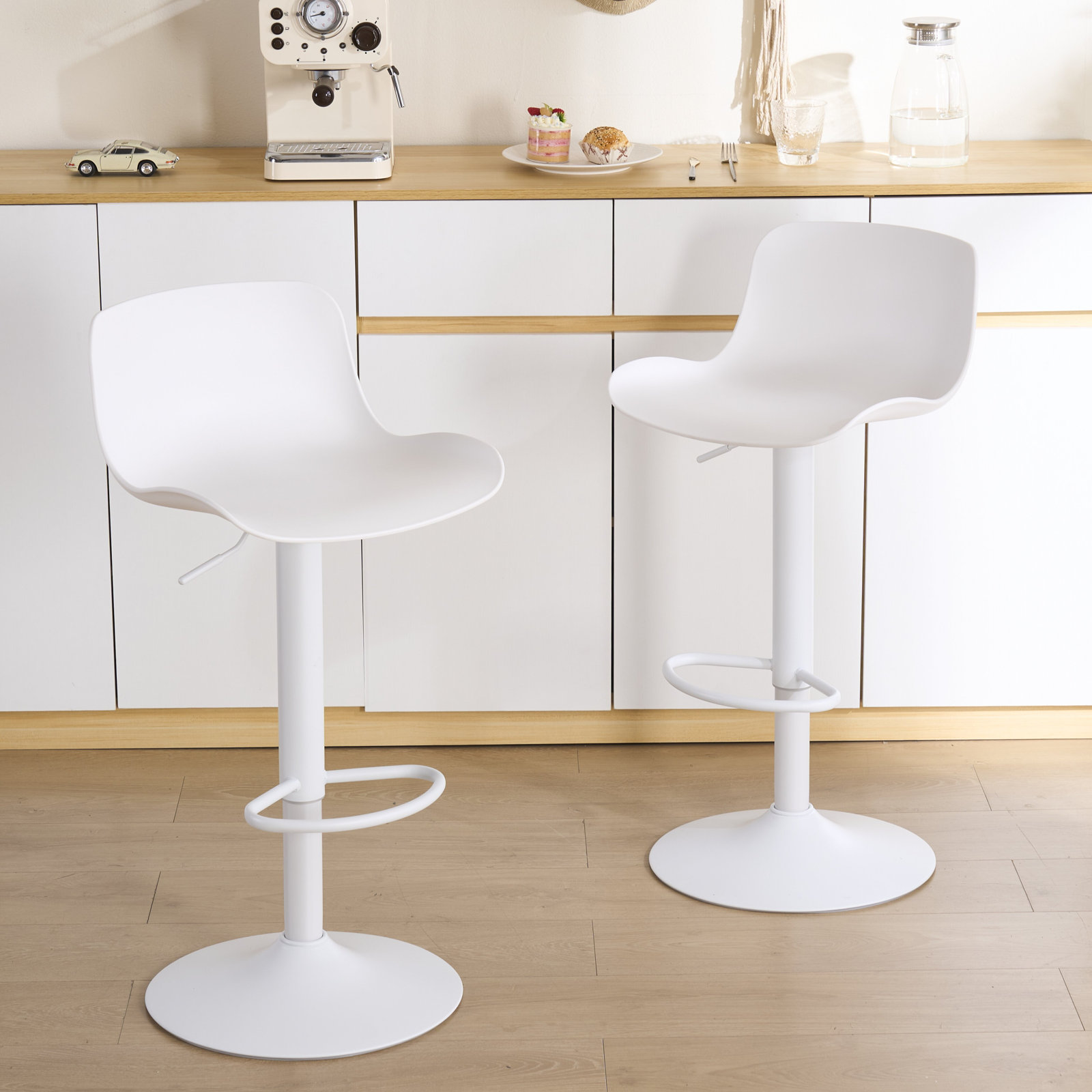 Meli Swivel Bar Stool, White