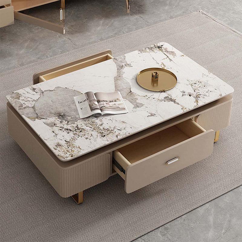 Table basse Beige Stone + Bois manufacturé