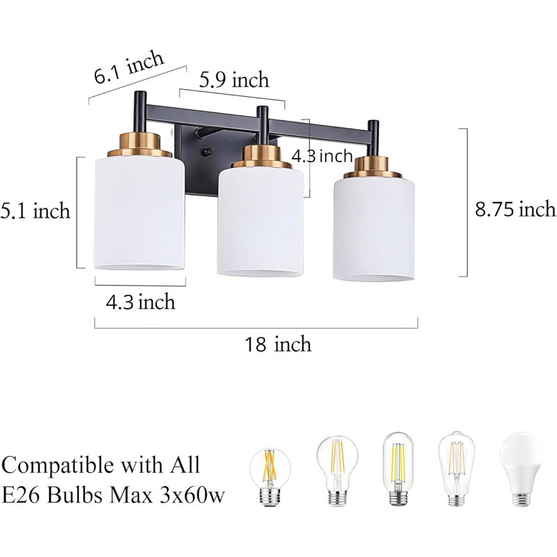 Luminaire de meuble-lavabo moderne avec abat-jour en verre, applique murale à intensité variable pour salle de bain, salon et chambre à coucher