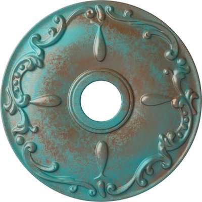 Endurathane Kent Ceiling Medallion, 18"OD x 3 1/2"ID x 1 1/4"P (Fits Canopies up to 5"), Hand-Painted Copper Green Patina Finish