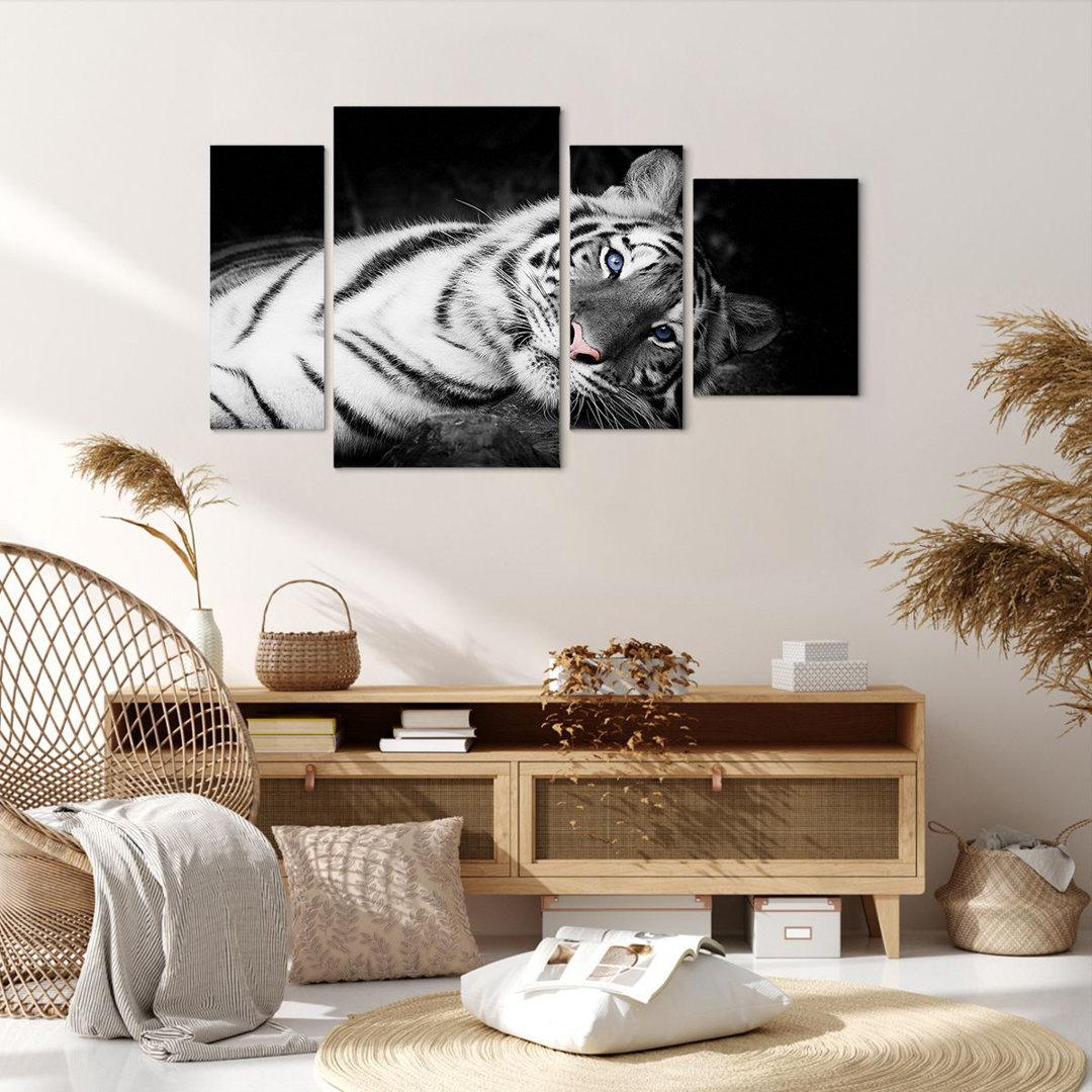 4-tlg. Leinwandbilder-Set White Tiger Black and White