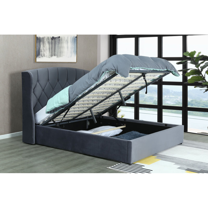 mayfair Upholstered Linen and Velvet Lift Up Storage Bed