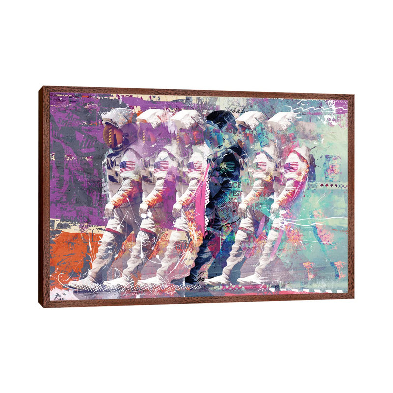 Astronauts by Teis Albers - Print on Canvas, 66.04 cm H x 45.72 cm W, Classic Brown Wood Framed