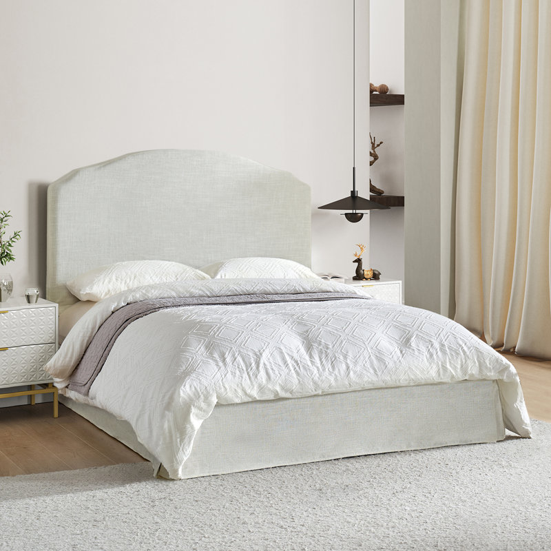  Finnin 64.8“W Modern Upholstered Platform Bed With Washable Slipcover, Queen, Ivory