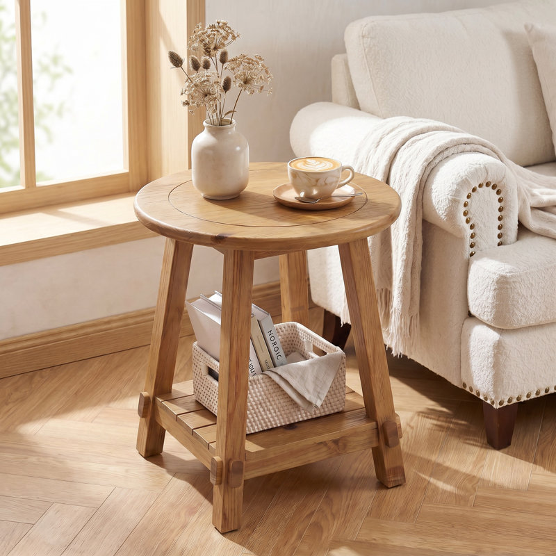 2-Tier Solid Wood Round End Table, Set of 2