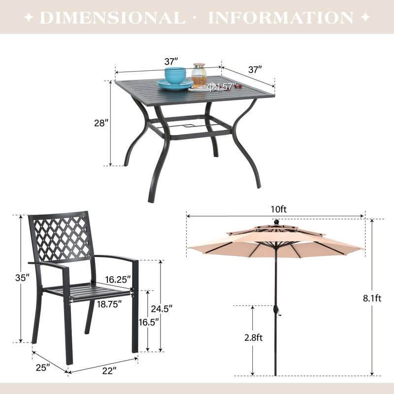 Alyah 4 - Person Patio Dining Set with Square Table, Beige