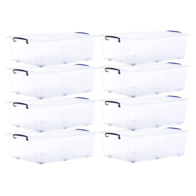  Bacs de rangement avec couvercles, récipients en plastique transparent de 42 pintes pour l'organisation, bacs empilables, sans BPA, sans odeur, boîtes de rangement pour la maison et dortoir, paquet de 8