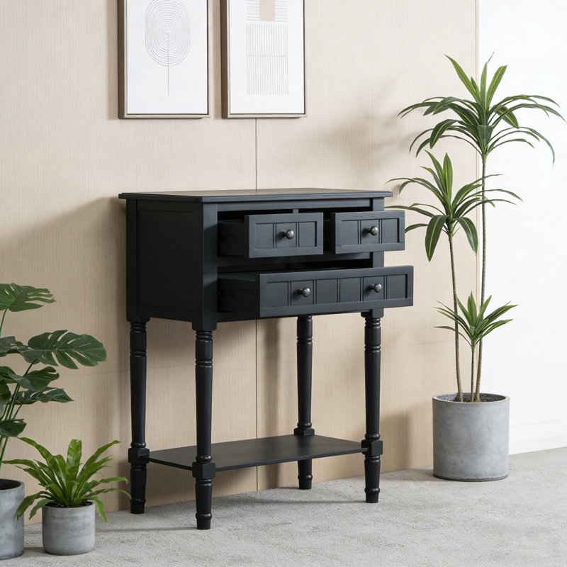 Table basse mince avec tiroirs - Console étroite pour petits espaces, H 31,4 po x l 23,7 po x P 13 po, Noir