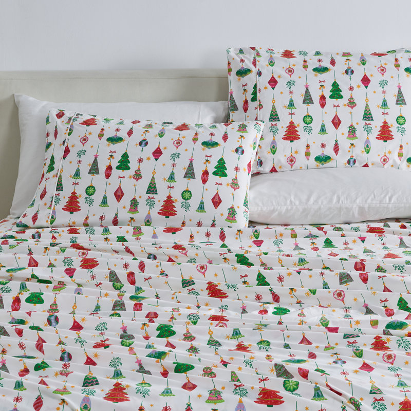 Winter Floral Ultra Soft Microfiber Sheet Set, Twin Sheet Set with 1 Pillowcase, Twinkling Ornaments