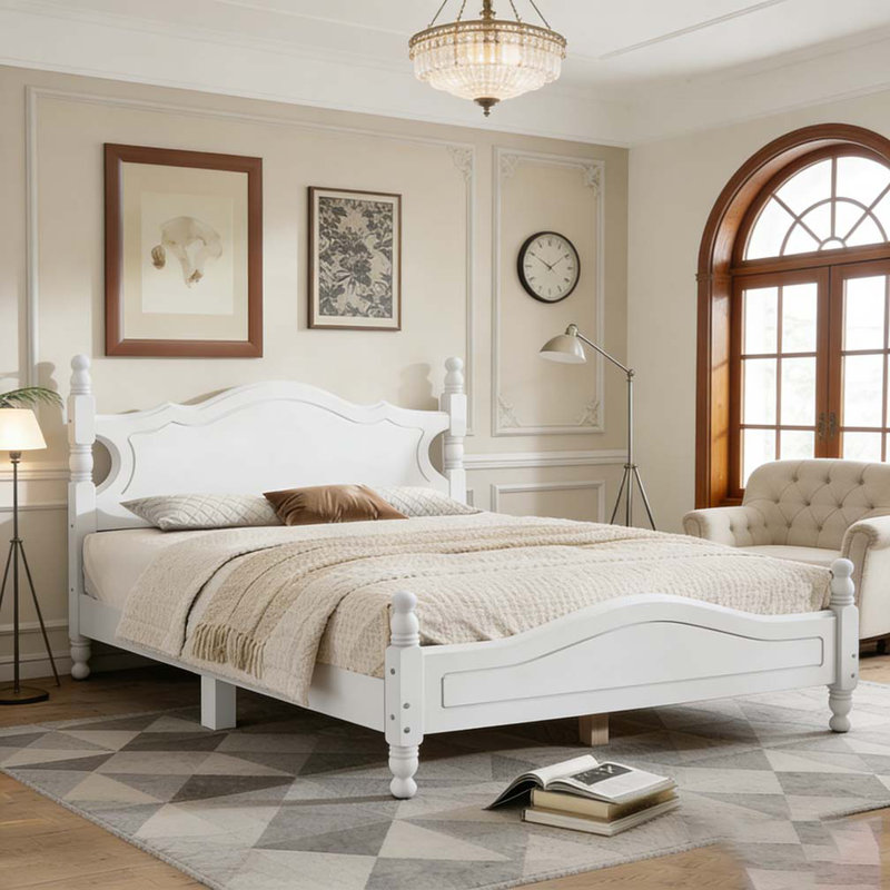 Grand lit plateforme en bois, Blanc, Grand lit