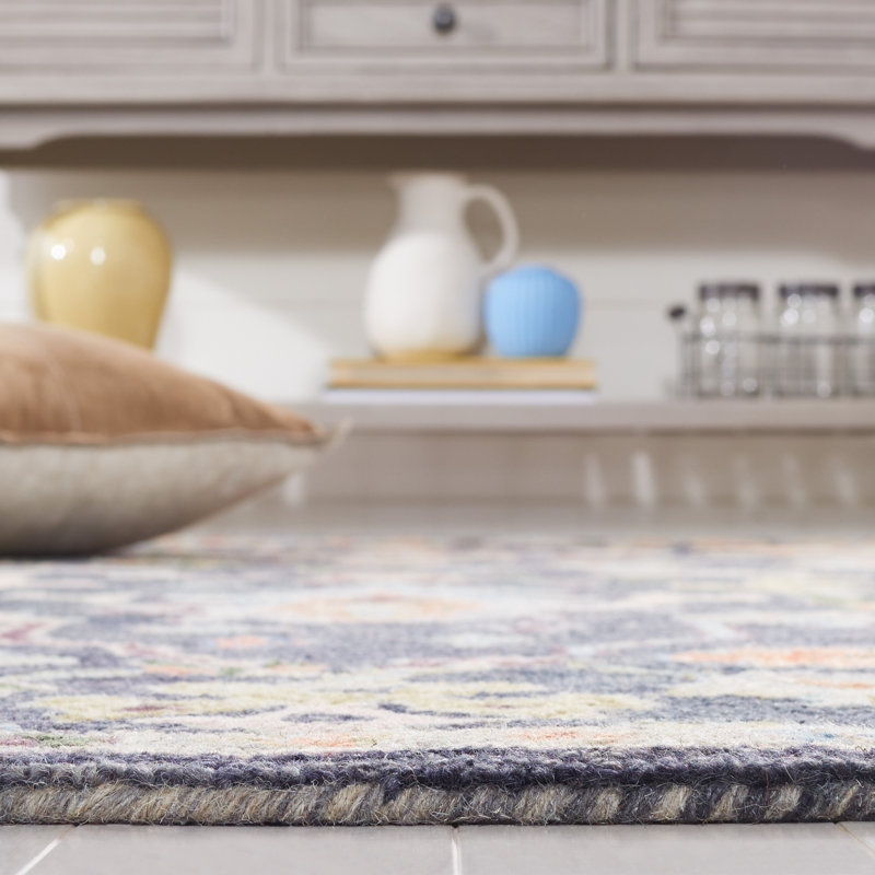 Karlise Hand Tufted Wool/Cotton Oriental Rug in Dark Gray/Sage, Rectangle 4' x 6'