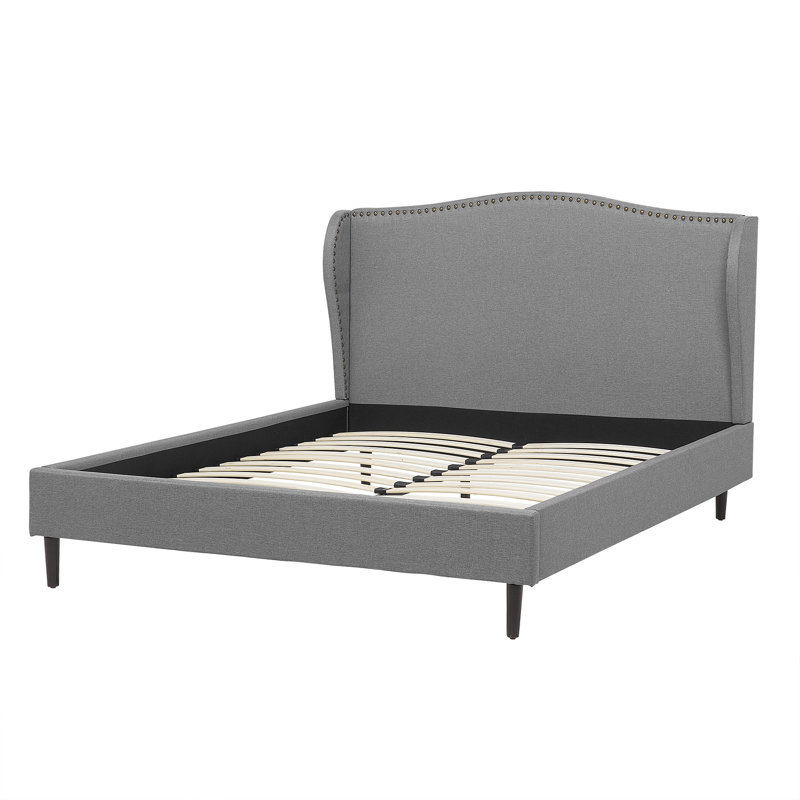 Colmar Upholstered Bed, European Double (140 x 200cm), Grey/Brown/Blue