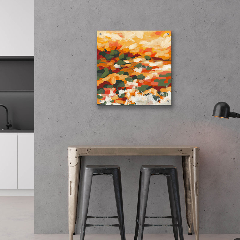 «Orange Summer» par Rich Monet, art mural en verre acrylique, 24 po x 24 po, 24 po x 24 po
