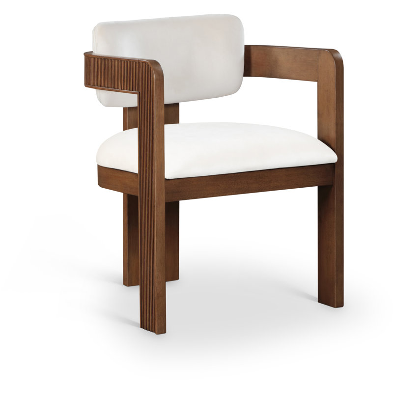 Sacha Frink Upholstered Dining Arm Chair, Cream Velvet, Brown Walnut