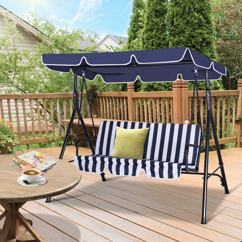 Balancelle 3 personnes avec auvent réglable, Rayures bleu marine