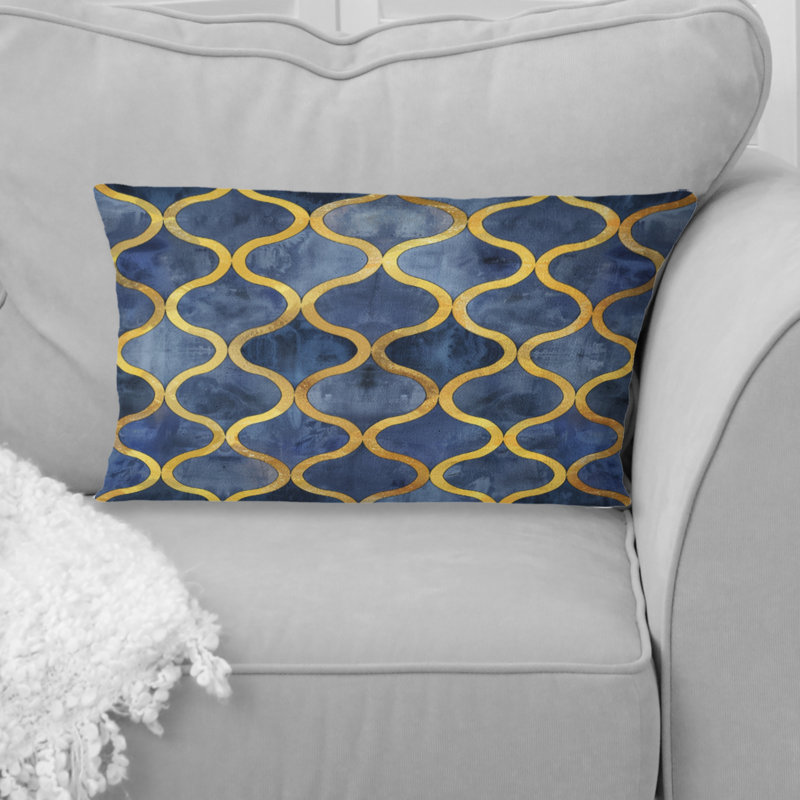 Coussin lombaire moderne Blue Gold Modern Trellis Glam II