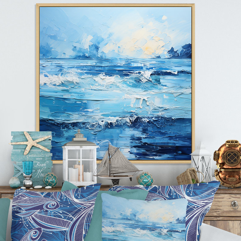 Bleu infini de l'océan IV - Nautique et plage, art mural, salon, H 36 po x l 36 po, Encadrement doré