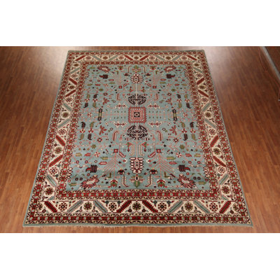 Light Blue & Ivory Oushak Indian Large Rug 12x14