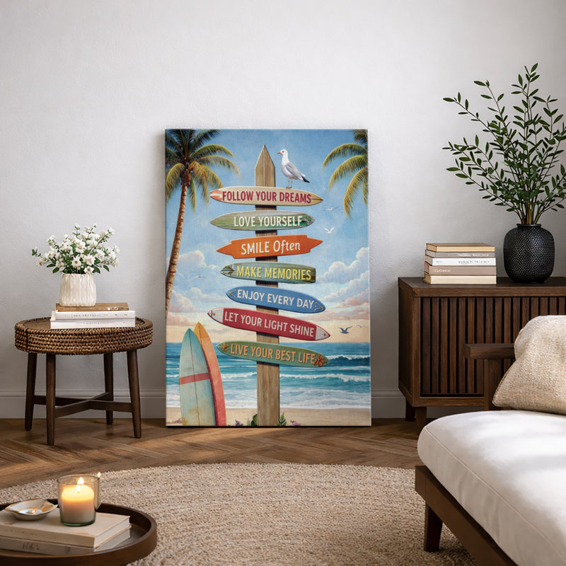 Illustration de signe de surf inspirant, citation de plage, décorations murales côtières, impression sur toile encadrée