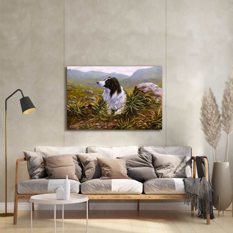 Art mural en verre rouge «Thoughtful Border Collie» par John Silver, Red Barrel Studio®, H 24 po x l 36 po x P 0,2 po