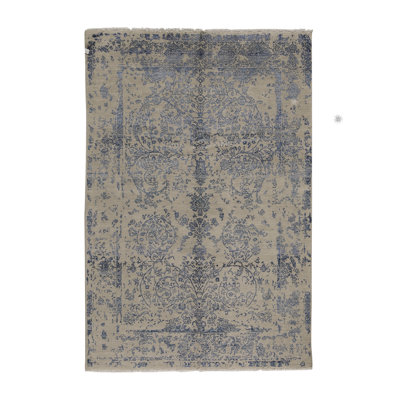 Hand-Knotted High-Quality Silver and Blue Area Rug