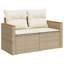  Canapé de jardin en rotin PE beige, acier thermolaqué, bois d'acacia massif