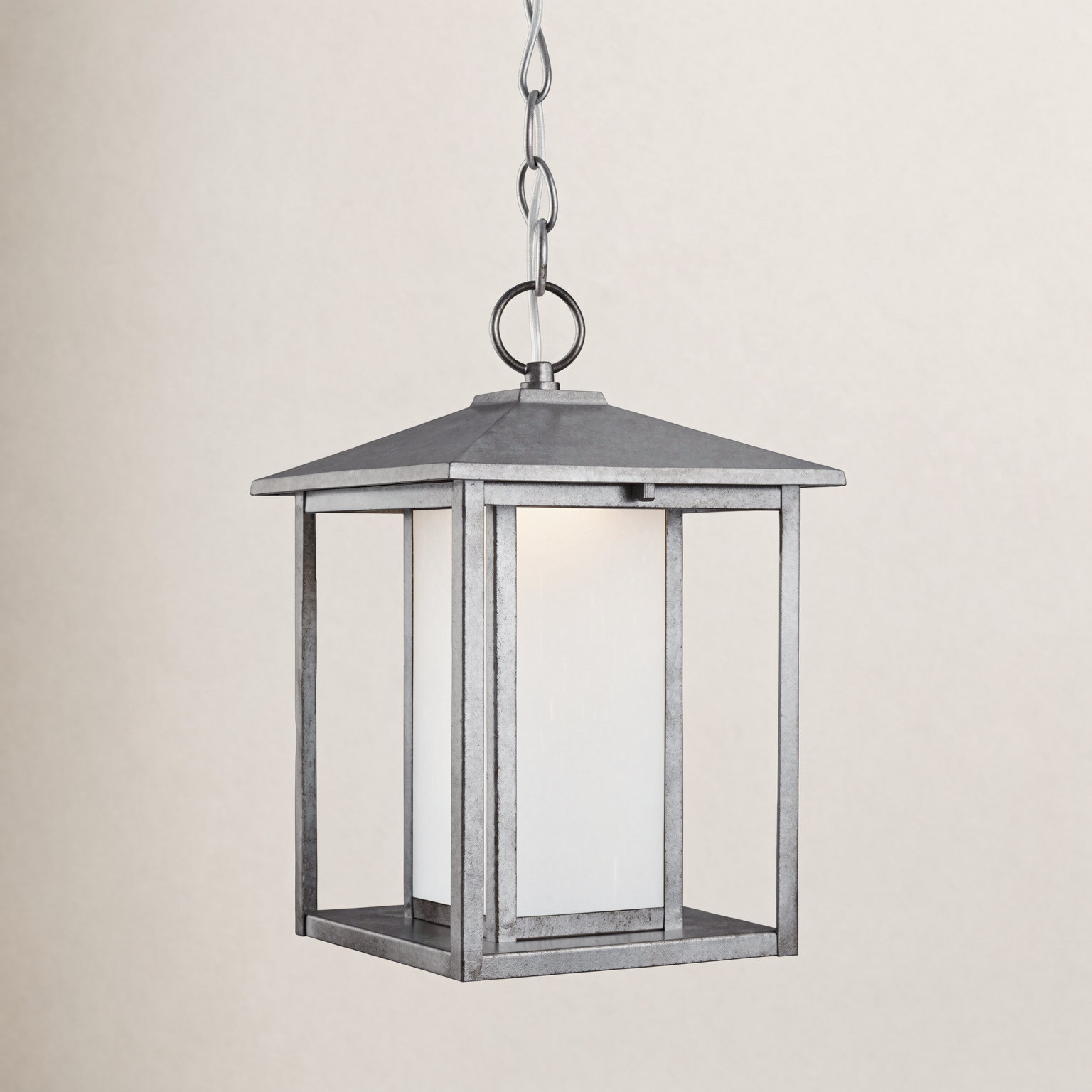 Outdoor Steel Hanging Lantern, Weathered Pewter