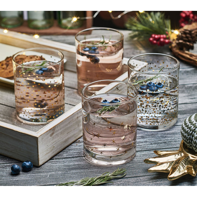 Gold and Silver Patterned Double Old Fashioned Glasses Set of 4