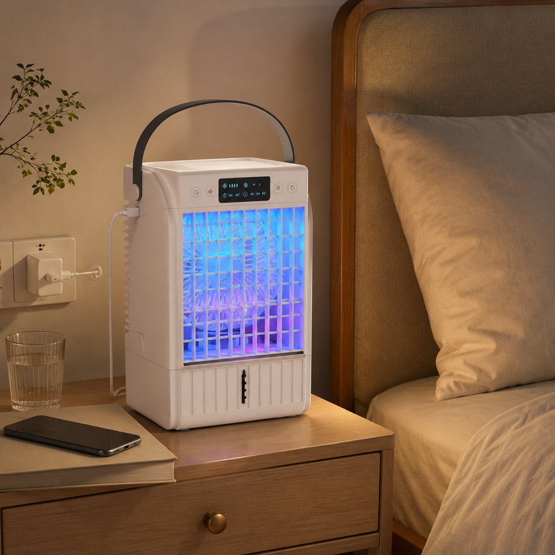 Mini refroidisseur d'air portatif 11,1 "H blanc ABS 4-en-1 avec réservoir 1,5L pour le bureau, la chambre à coucher