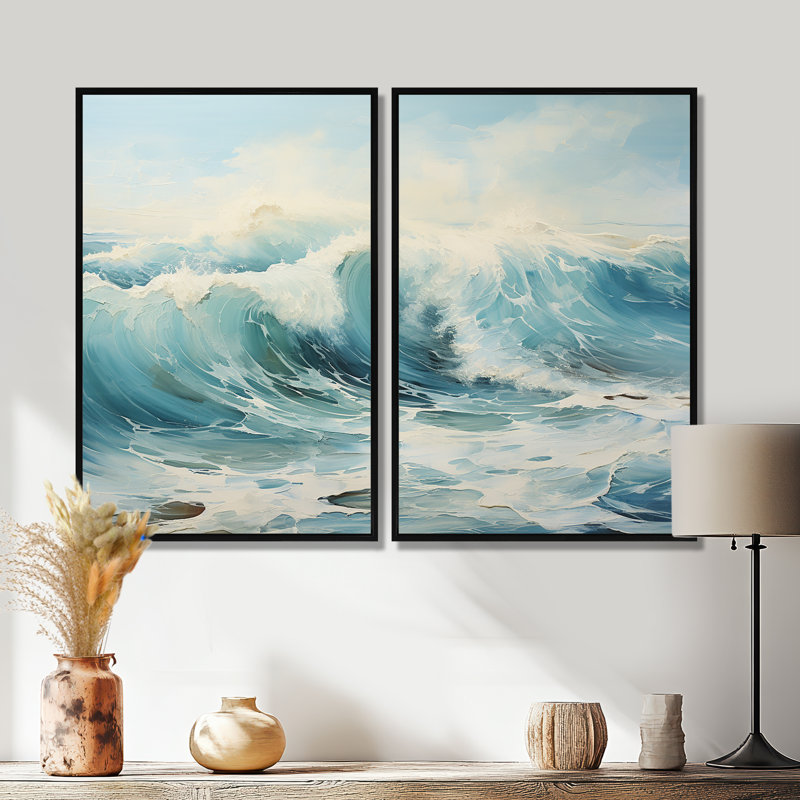 Watercolor Storm Coastal Ocean - Coastal Art Prints On Canvas, Black, 36" H x 48" W, Floater Framed Print