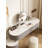 Jahnea Vanity-Elegant Set: Saddle Leather-Finished Top Vanity Table & Stool, Stainless Steel Support, Reversible Installation, and Dimmable LED Mirror-949619663